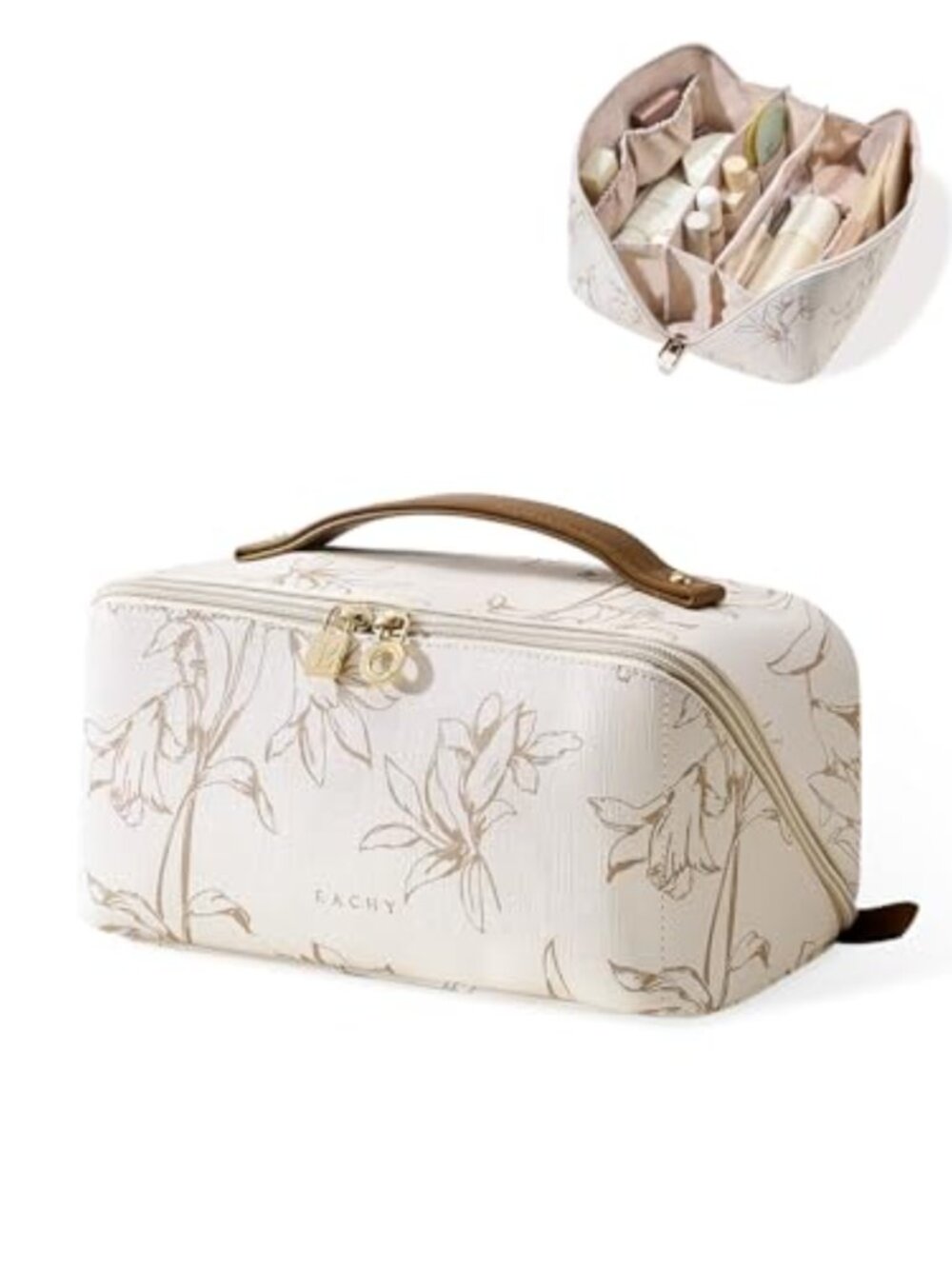 EACHY Large Capacity Waterproof PU Leather Travel Makeup Bag